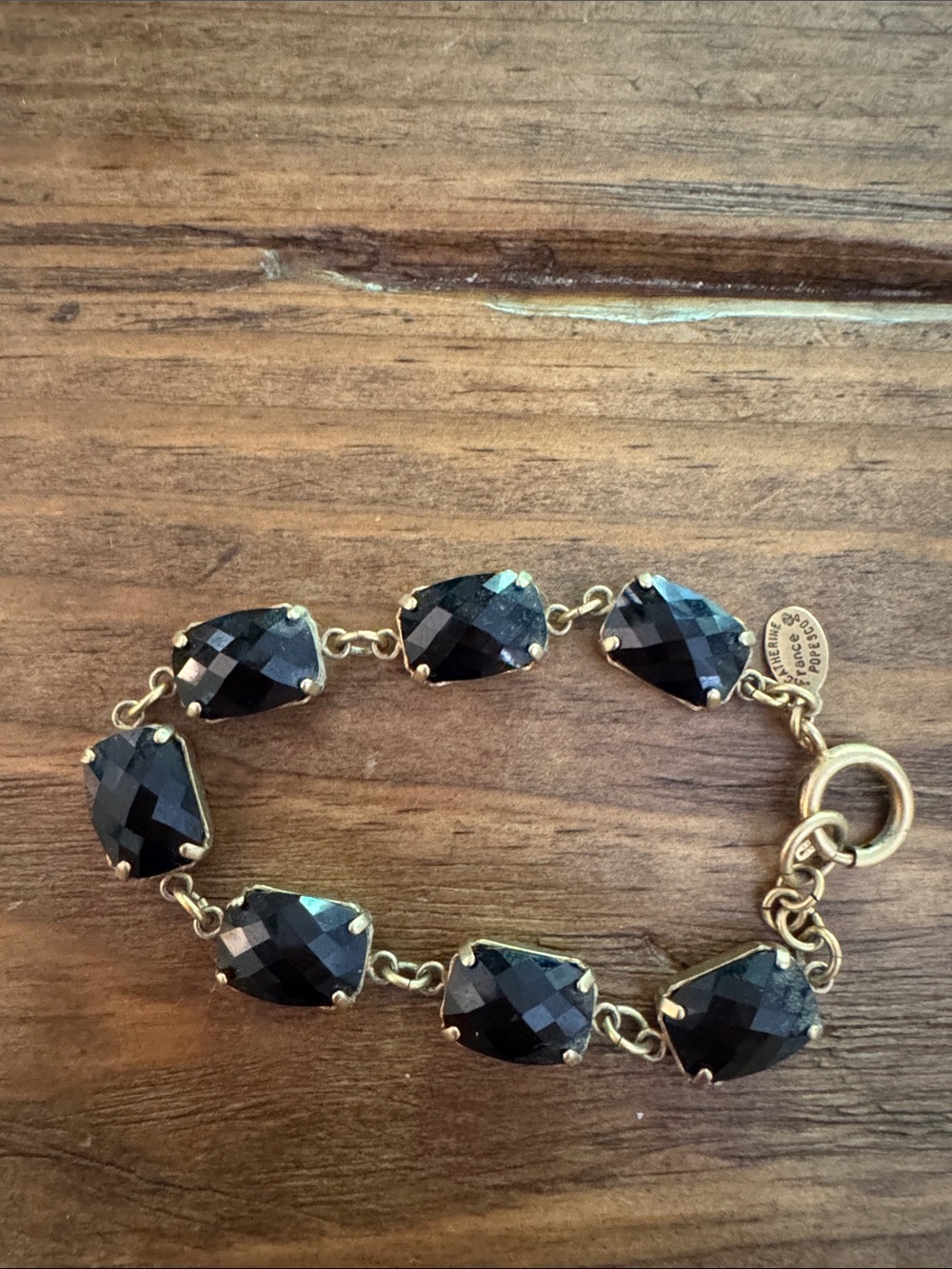 Catherine Popesco Black Faceted Stone Link Bracelet with Gold-Tone Settings